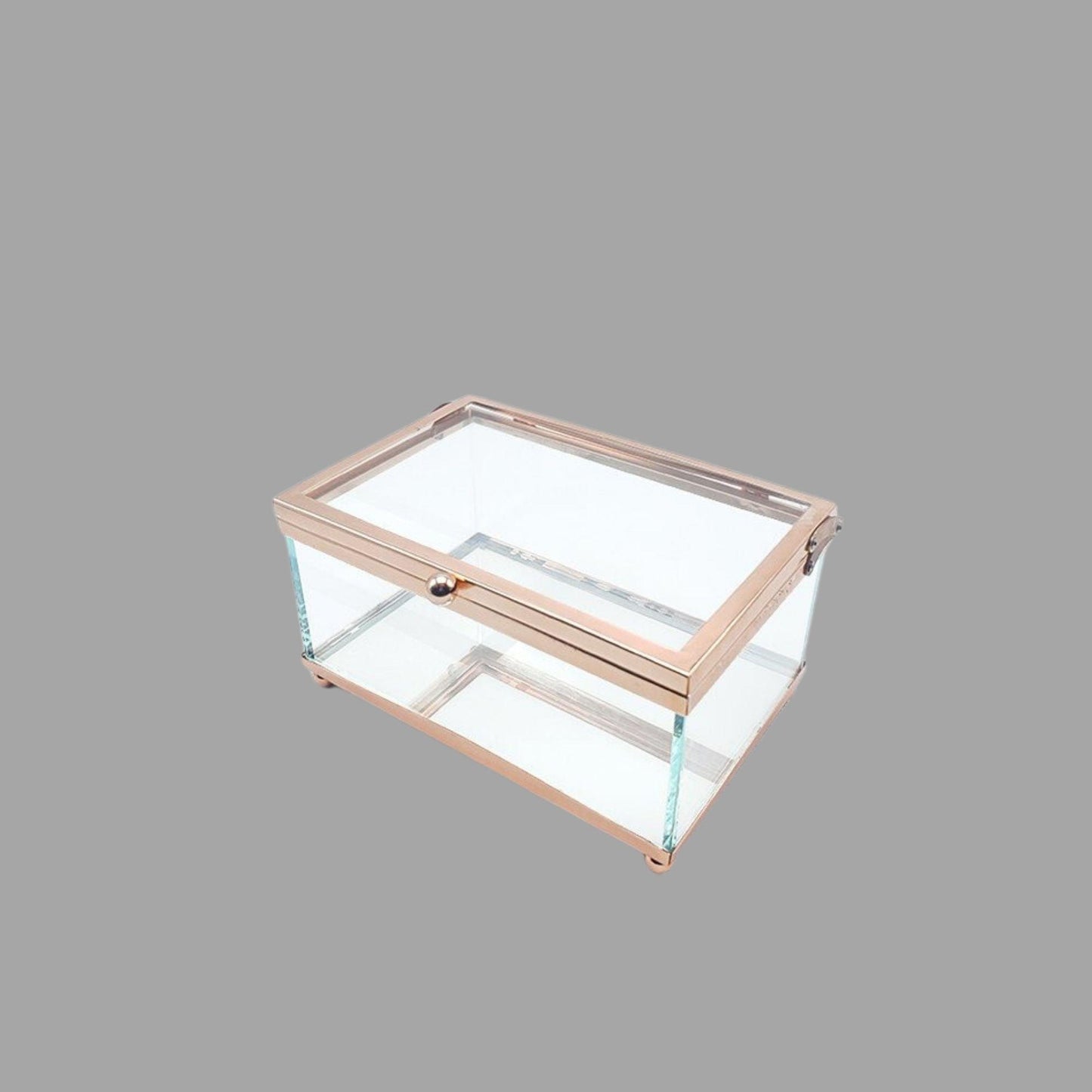 Rechteckige Glasbox mit Roségold-Rahmen