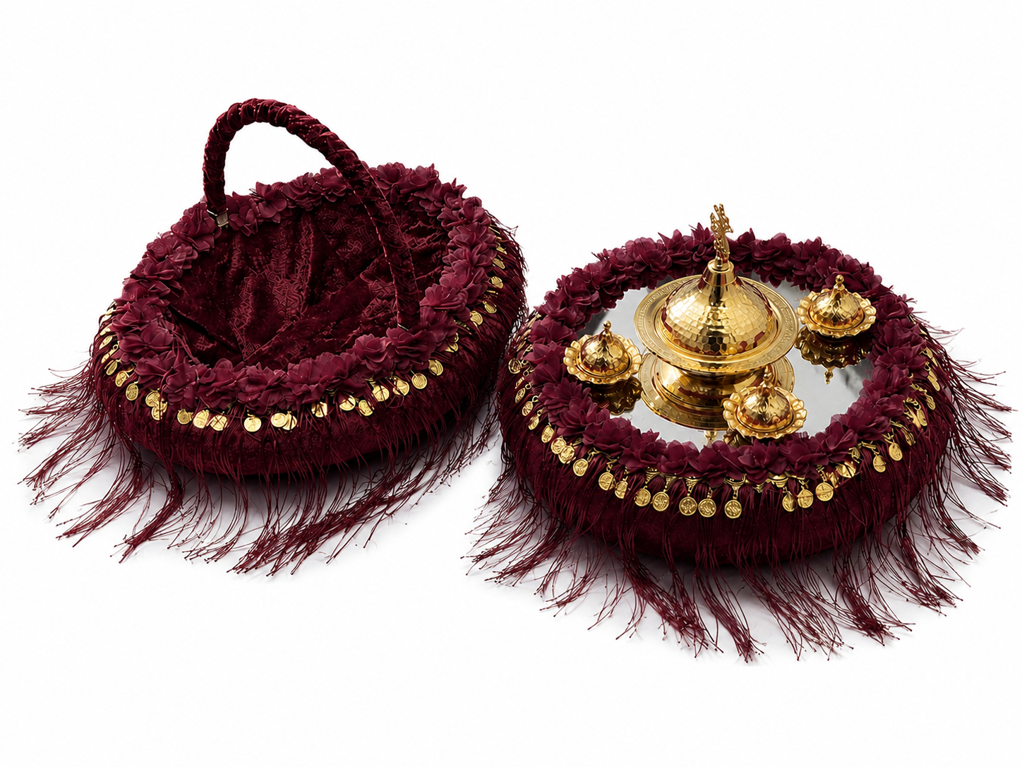 2-teiliges Henna Set mit Korna Tepsi und Henna Korb in Rot Gold
