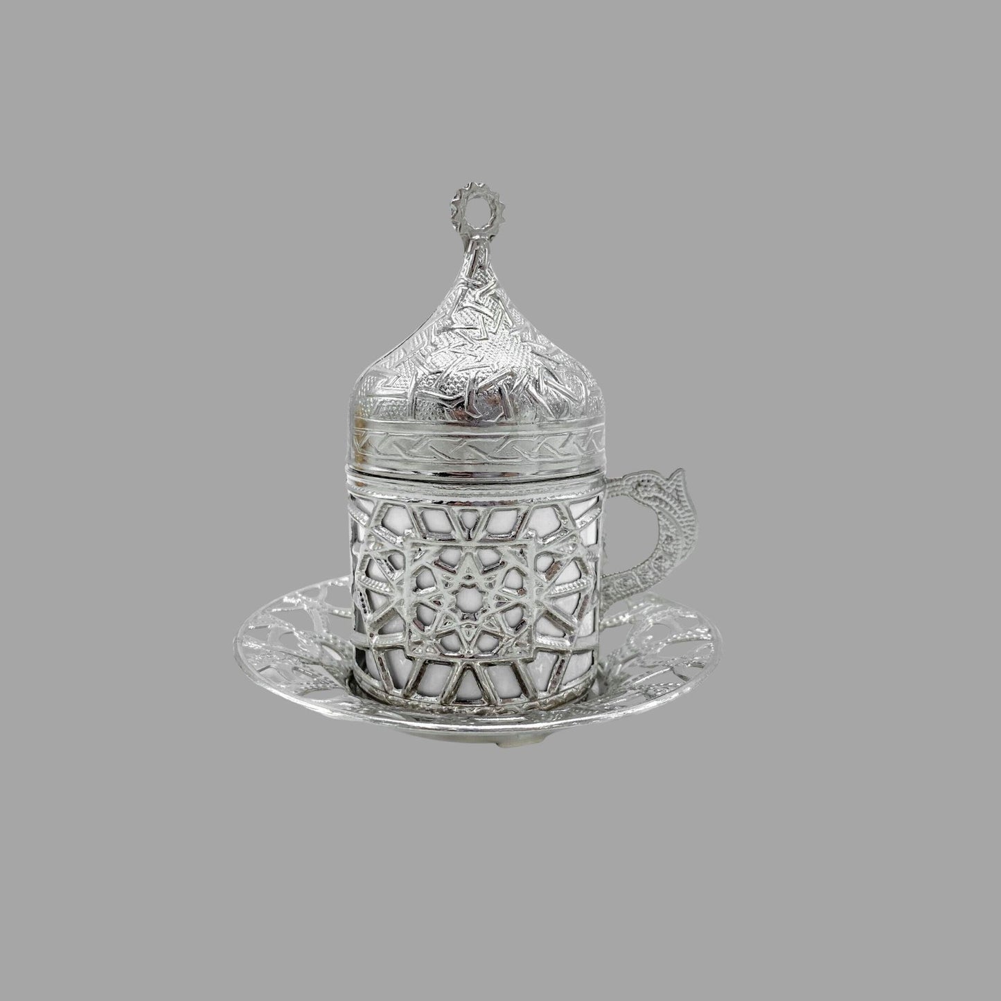Silbernes Hochzeits-Kaffeeset mit Teller