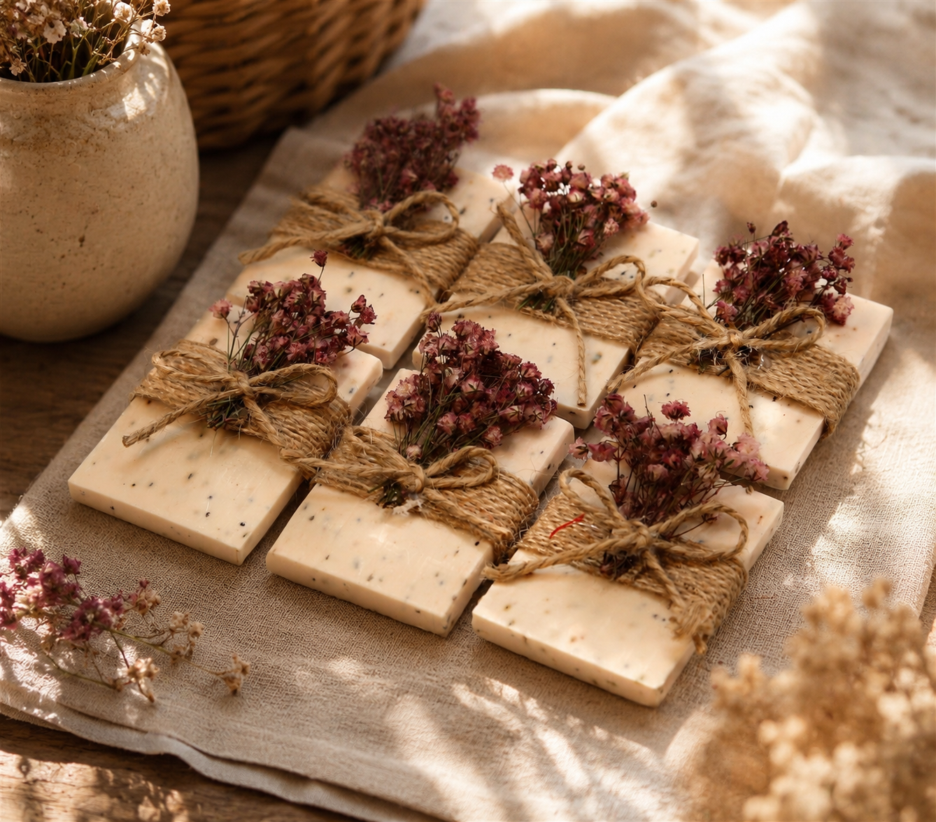 Lavendelduft Seife mit Trockenblumen und Jutekordel