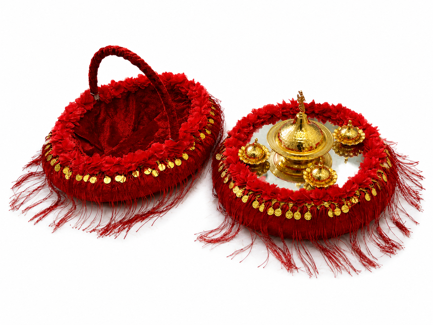 2-teiliges Henna Set mit Korna Tepsi und Henna Korb in Rot Gold