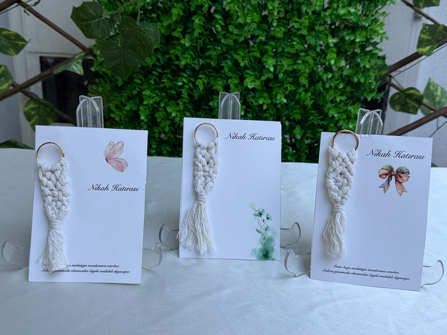 Gastgeschenk Set Makramee Schlüsselanhänger Creme (für 50 Gäste)