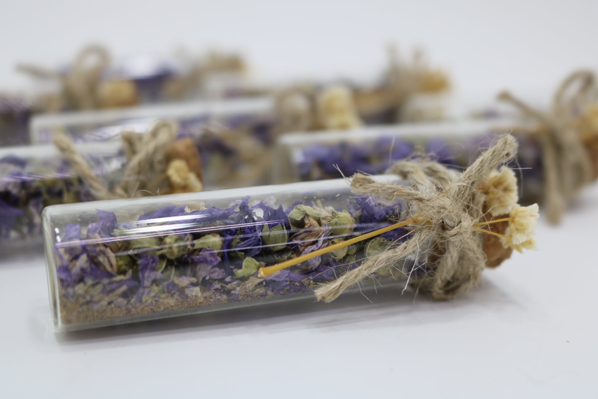 Tubi di vetro con fiori di malva