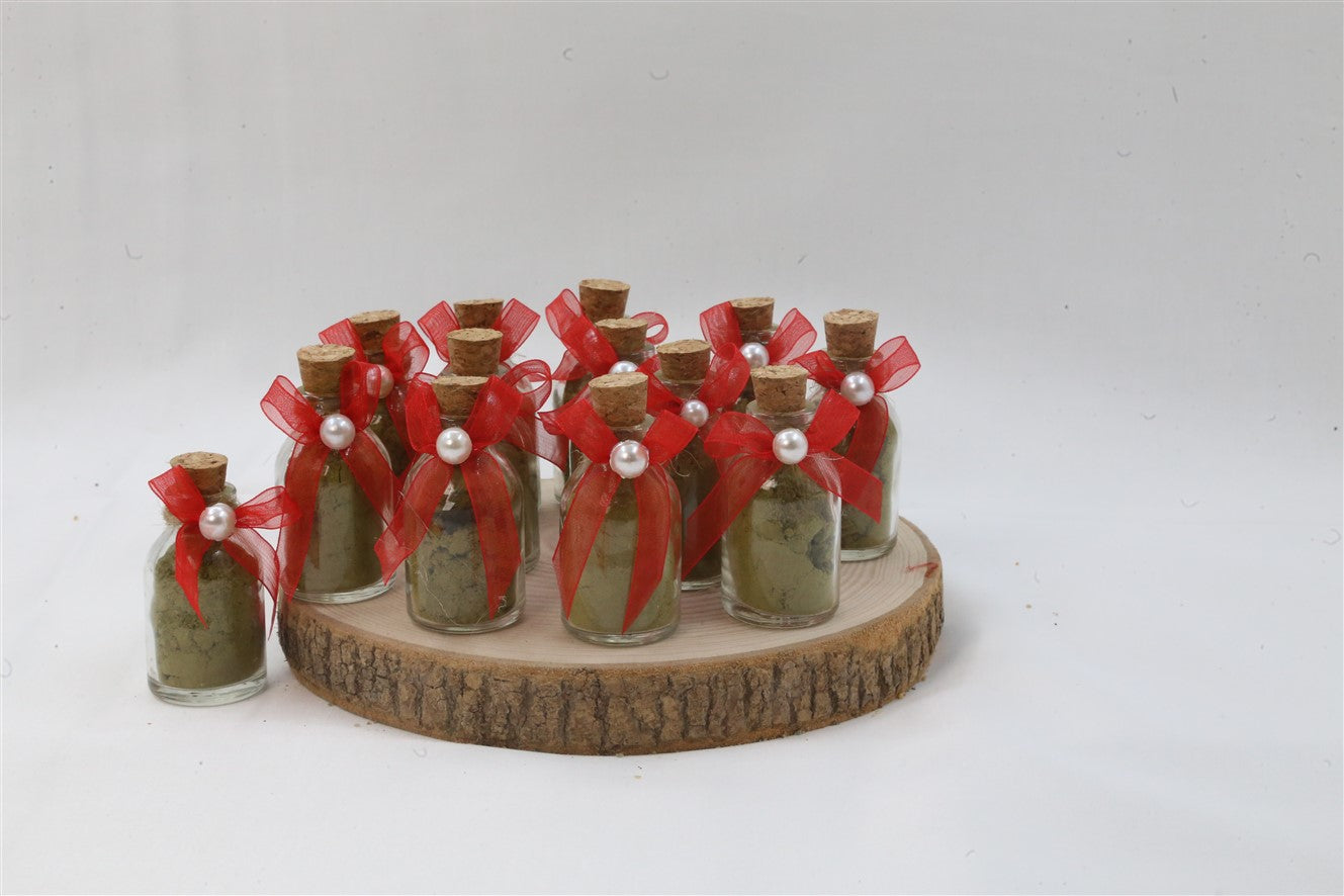 Henna Pulver im Mini Glas mit roter Schleife und Perle