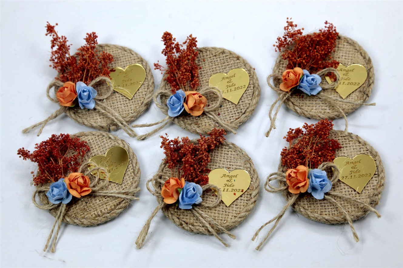 Jute-Magnet mit Herz & Trockenblumen