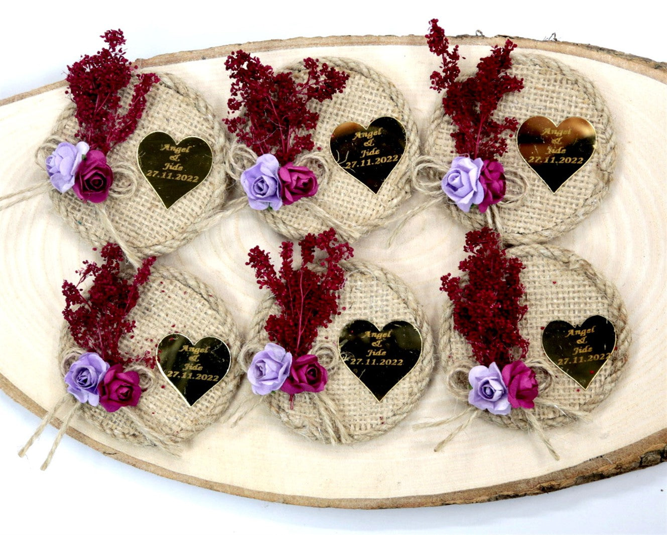 Jute-Magnet mit Herz & Trockenblumen