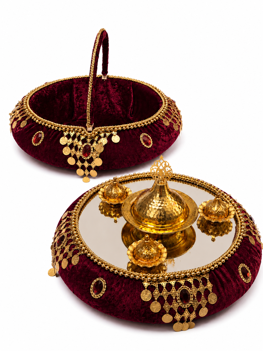 Henna Tablett Set mit Henna Korb in Rot und Gold