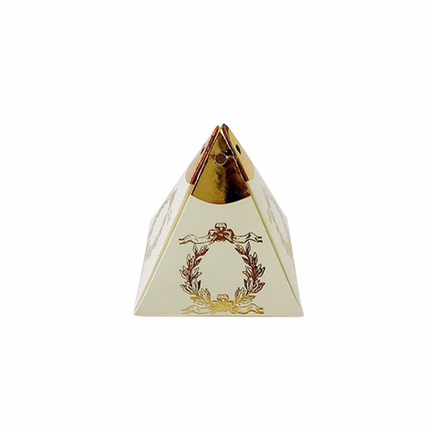 Cremefarbene Pyramiden-Geschenkbox mit Goldornament