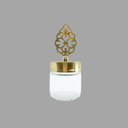 Runde Glasflasche mit goldener Verzierung
