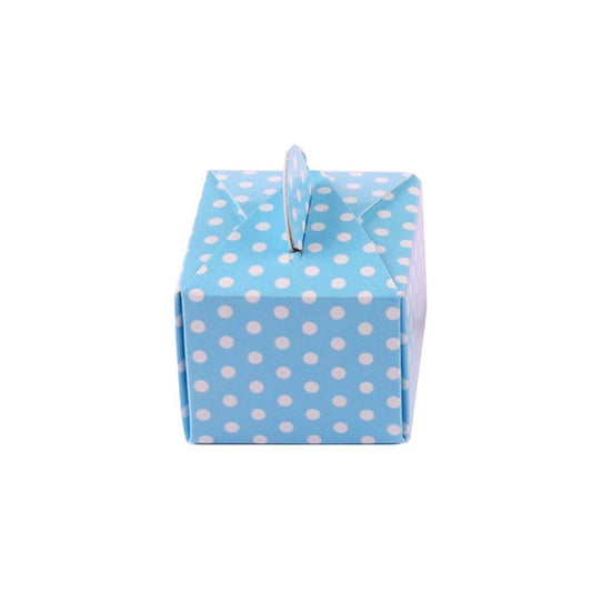 Blaue Geschenkbox mit weißen Punkten