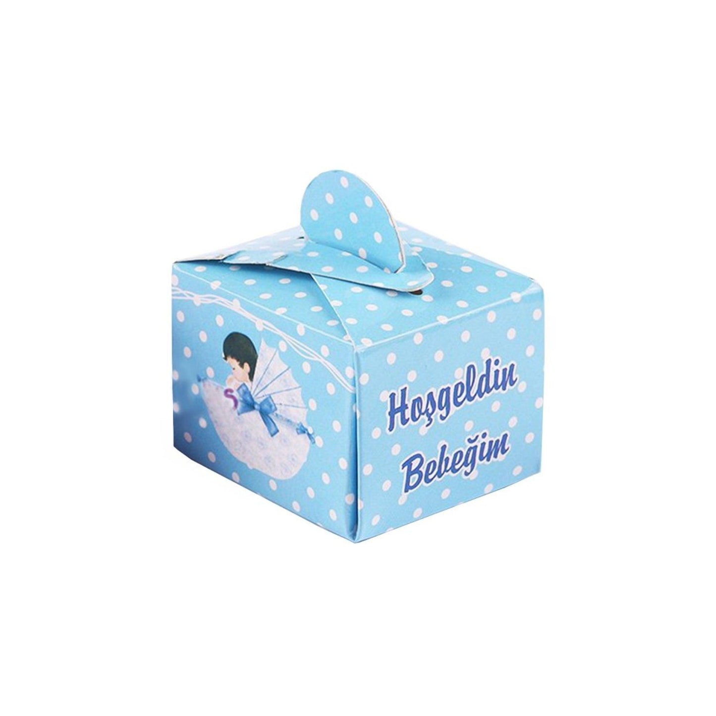 Blaue Geschenkbox mit Baby-Motiv