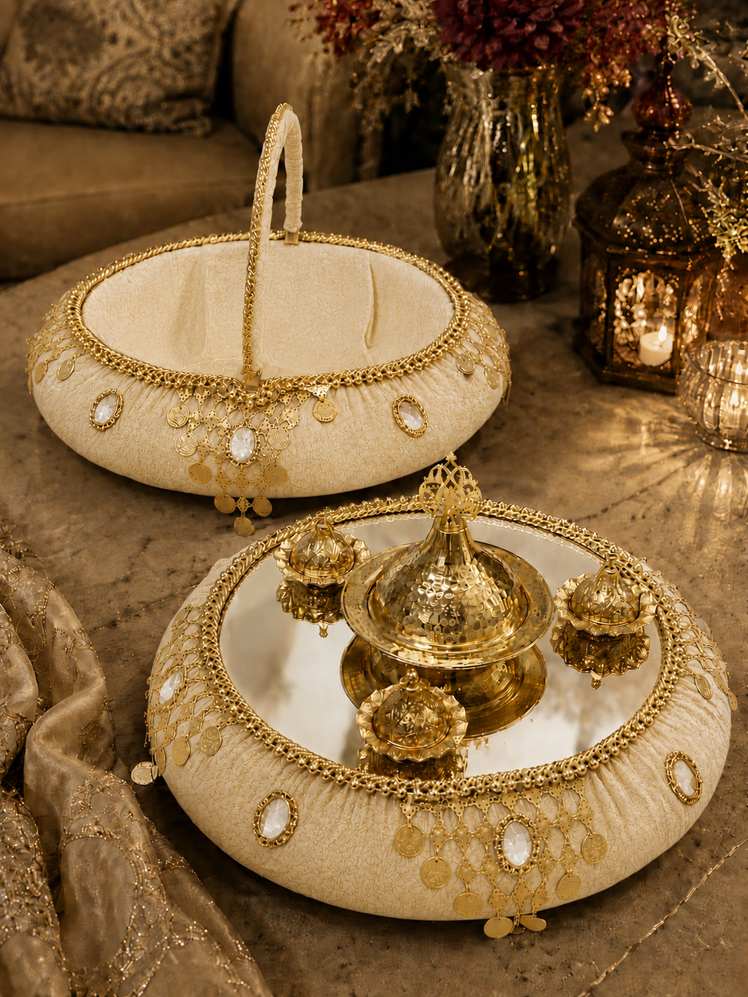 Henna Tablett Set mit Henna Korb in Rot und Gold