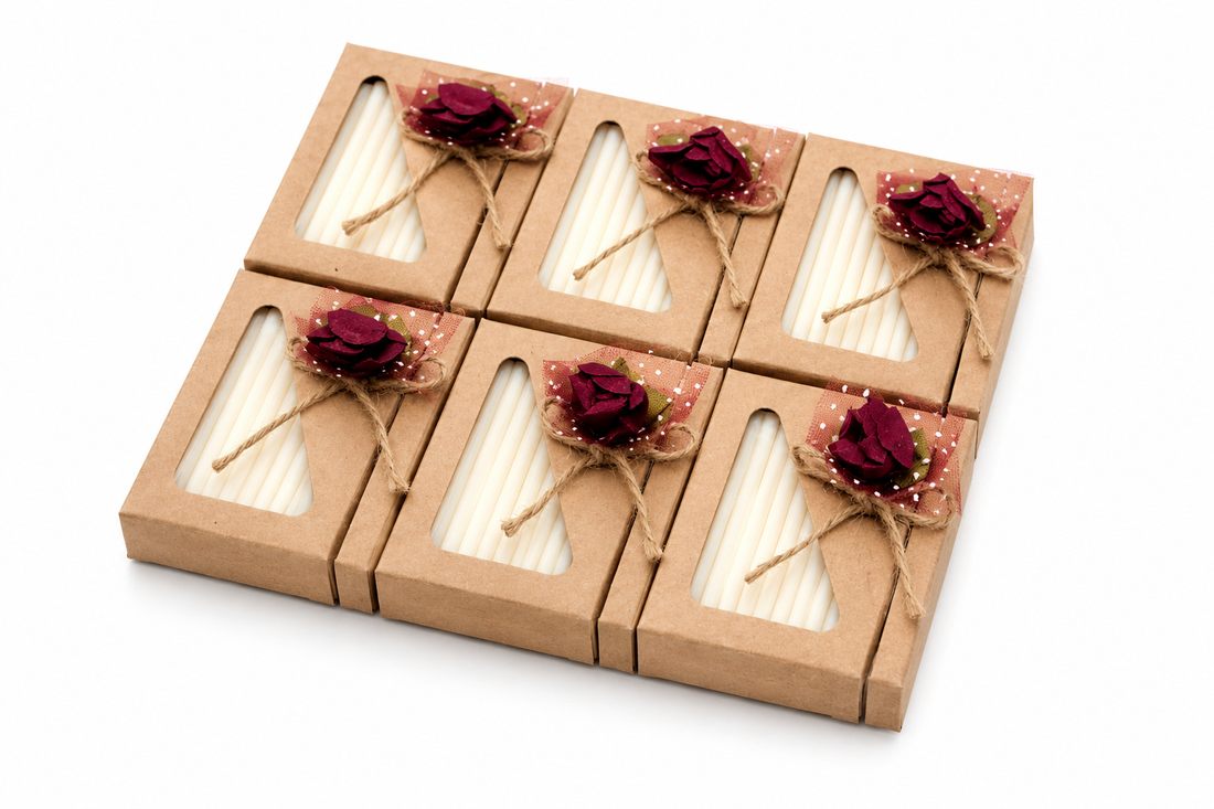 Gerippte Lavendelseife in Kraftpapierbox mit Rosen Dekor