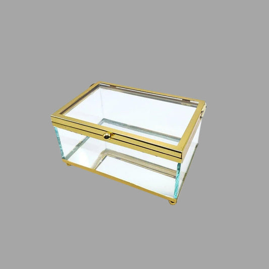 Rechteckige Glasbox mit Gold-Rahmen