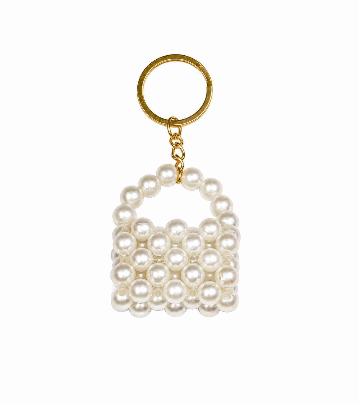 Perlen Taschenanhänger Schlüsselanhänger, Mini Handtasche aus Perlen, Eleganter Taschen Charm mit Goldring