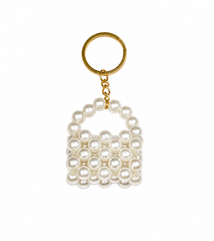 Perlen Taschenanhänger Schlüsselanhänger, Mini Handtasche aus Perlen, Eleganter Taschen Charm mit Goldring