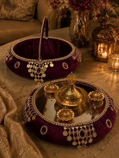 Henna Tablett Set mit Henna Korb in Rot und Gold