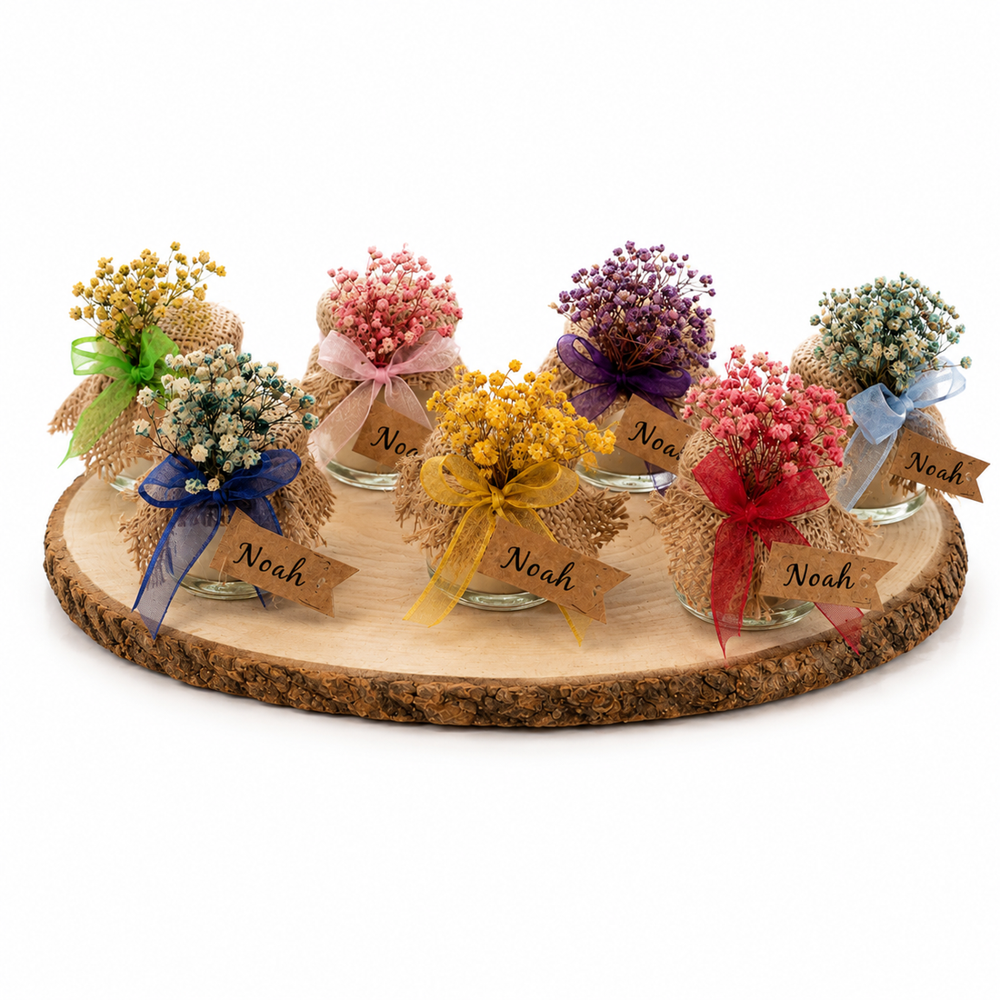 Personalisiertes Mini Glas Gastgeschenk mit Jute und Trockenblumen