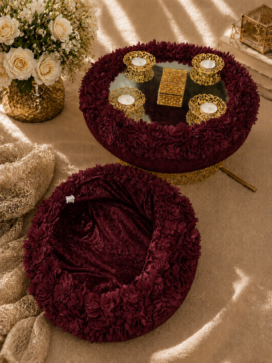 Henna Set in Rot Gold mit Kina Tepsisi und Kina Sepeti fuer Henna Nacht