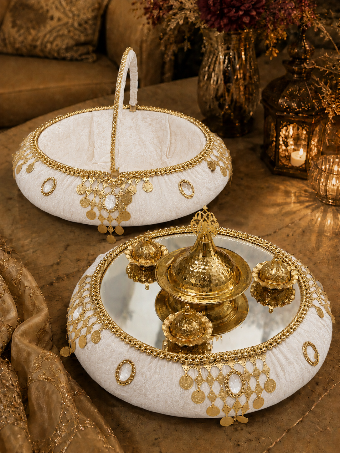 Henna Tablett Set mit Henna Korb in Rot und Gold