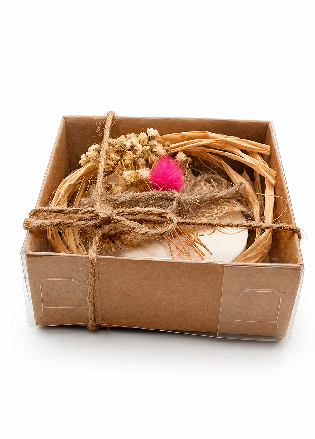 Ovale Lavendelseife in Kraftpapierbox mit Trockenblumen
