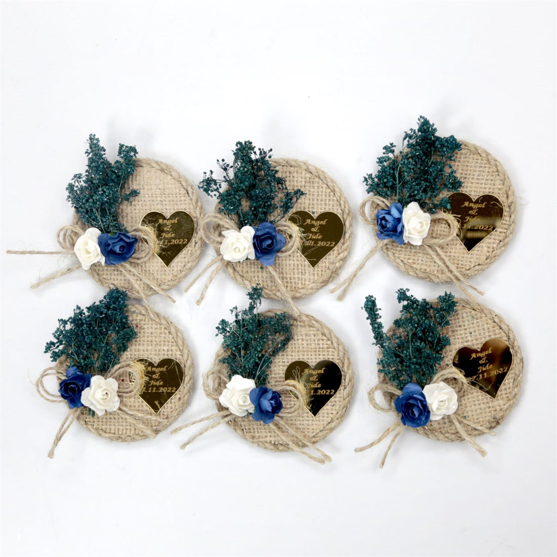 Jute-Magnet mit Herz &amp; Trockenblumen