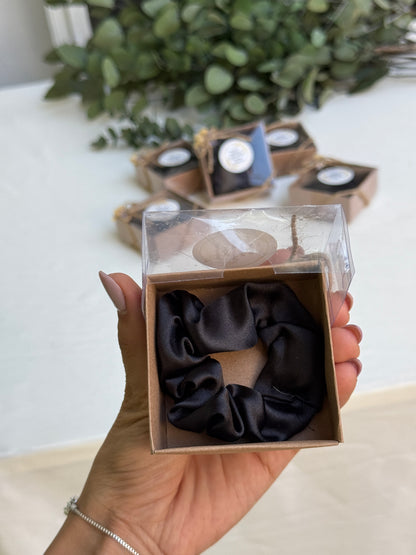Gastgeschenk Set Haargummi Schwarz in Kraftbox (für 50 Gäste)