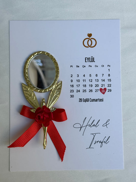 Gastgeschenk Set Metallspiegel mit roter Schleife & Karte – 50 Stück