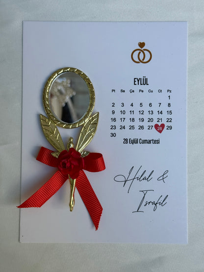 Gastgeschenk Set Metallspiegel mit roter Schleife & Karte – 50 Stück