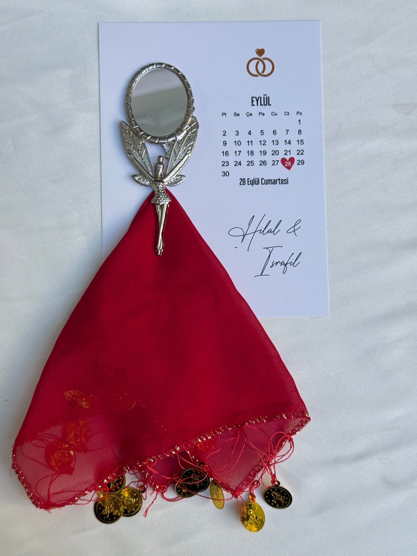 Gastgeschenk Set Halay-Tuch mit Spiegel & Karte – 50 Stück