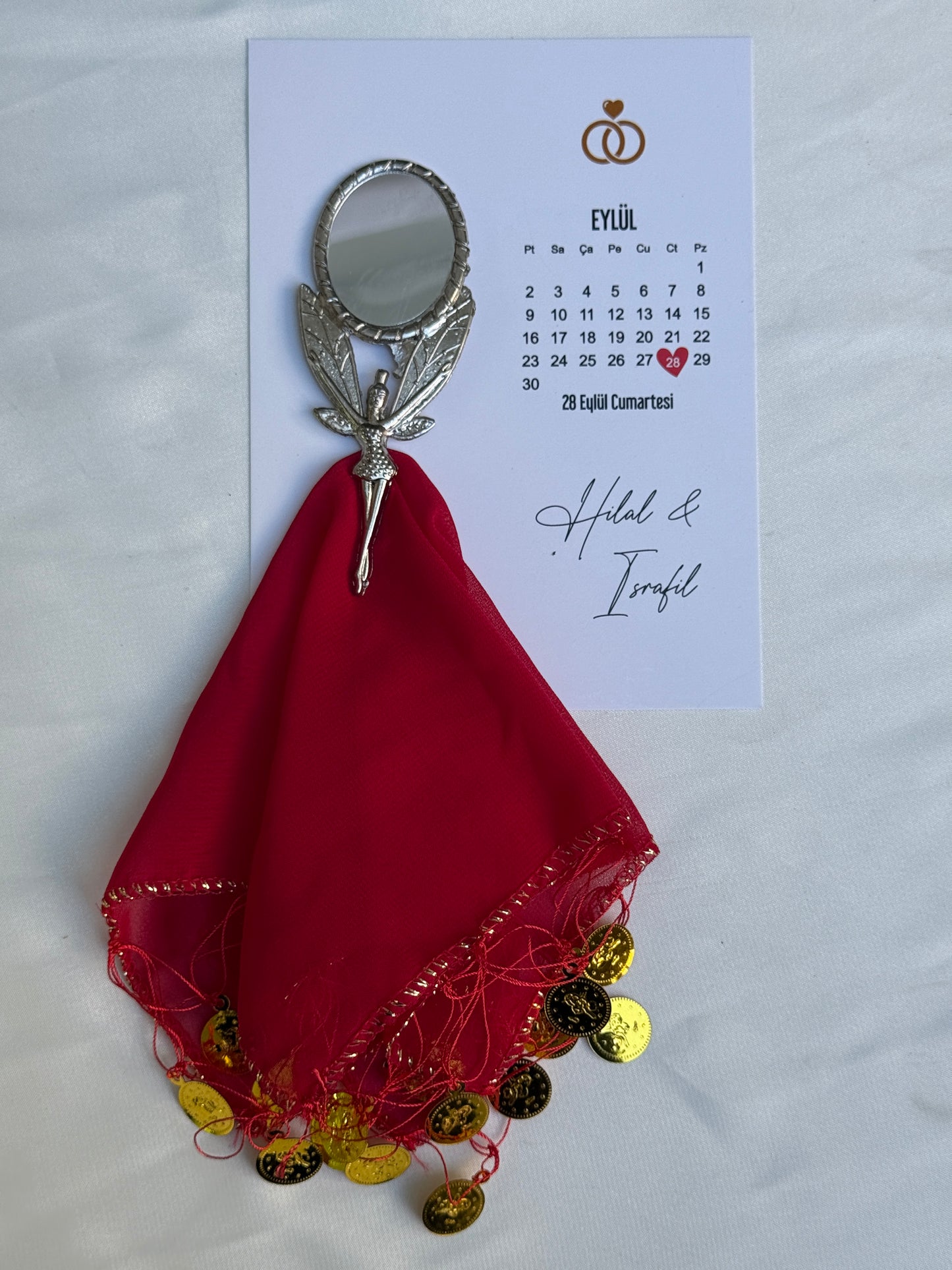 Gastgeschenk Set Halay-Tuch mit Spiegel & Karte – 50 Stück