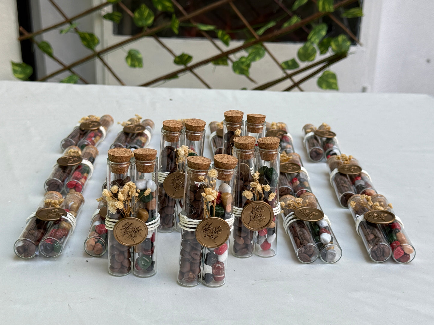 Gastgeschenk Set Glasröhrchen mit Schokolade & Kaffeebohnen (für 50 Gäste)