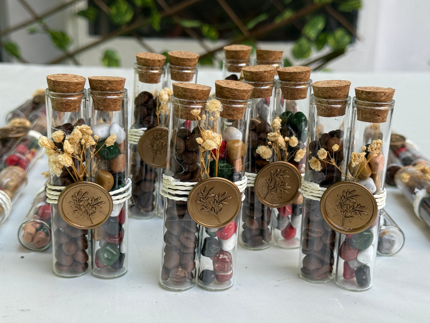 Gastgeschenk Set Glasröhrchen mit Schokolade & Kaffeebohnen (für 50 Gäste)