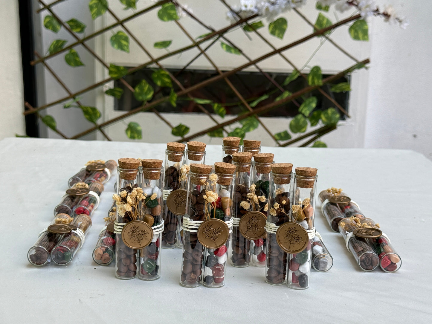 Gastgeschenk Set Glasröhrchen mit Schokolade & Kaffeebohnen (für 50 Gäste)