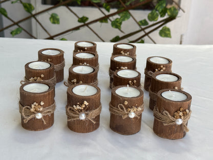 Gastgeschenk Set Holz-Kerzenhalter mit Perle (für 50 Gäste)