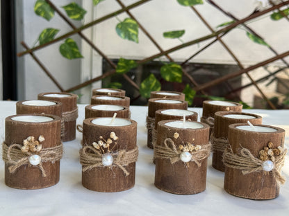 Gastgeschenk Set Holz-Kerzenhalter mit Perle (für 50 Gäste)