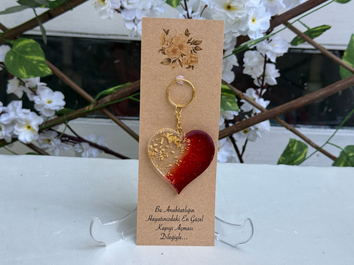 Schlüsselanhänger Gold &amp; Rot Herz