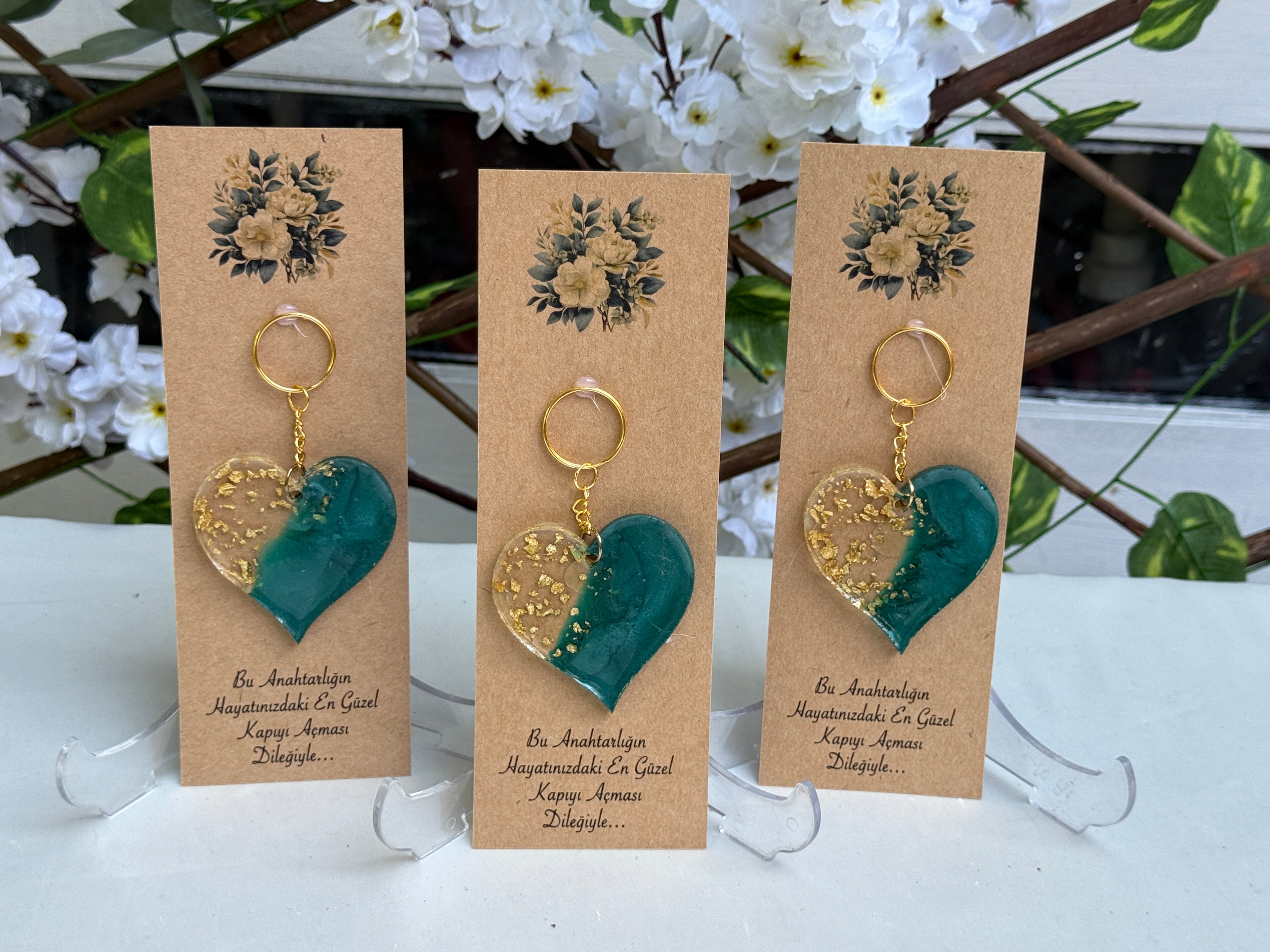 Schlüsselanhänger Gold &amp; Grün Herz
