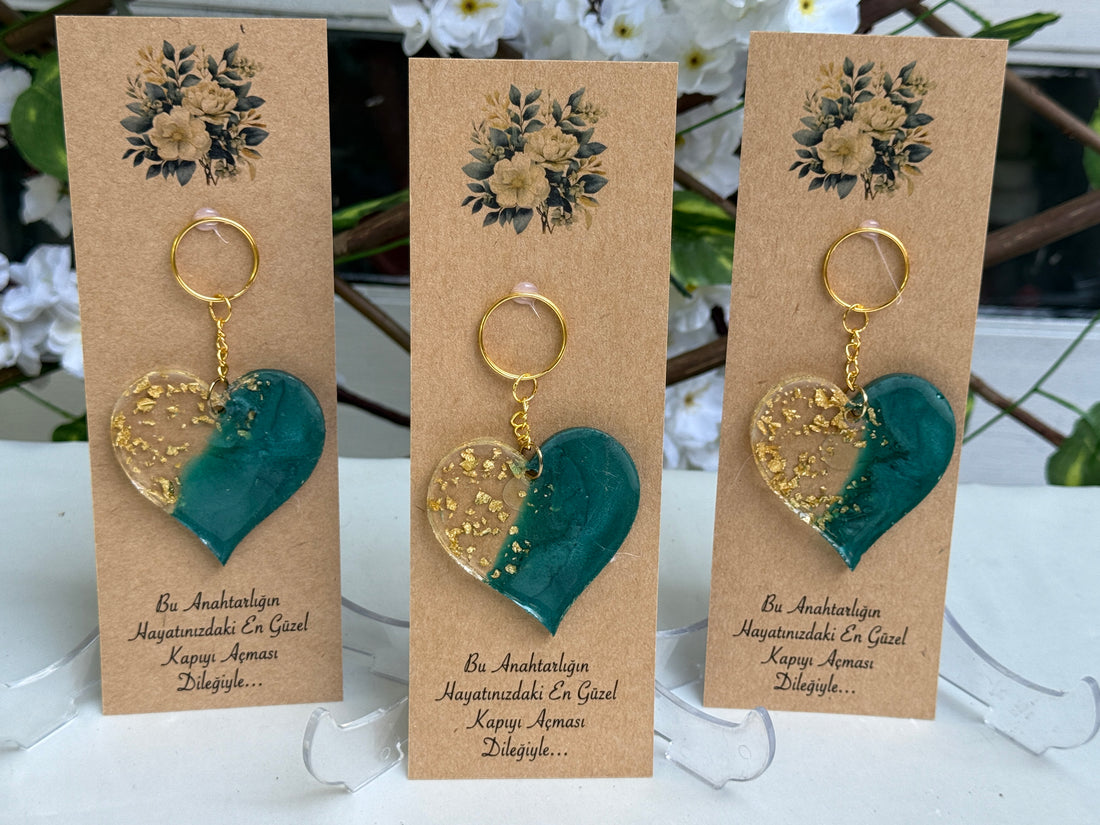 Schlüsselanhänger Gold &amp; Grün Herz