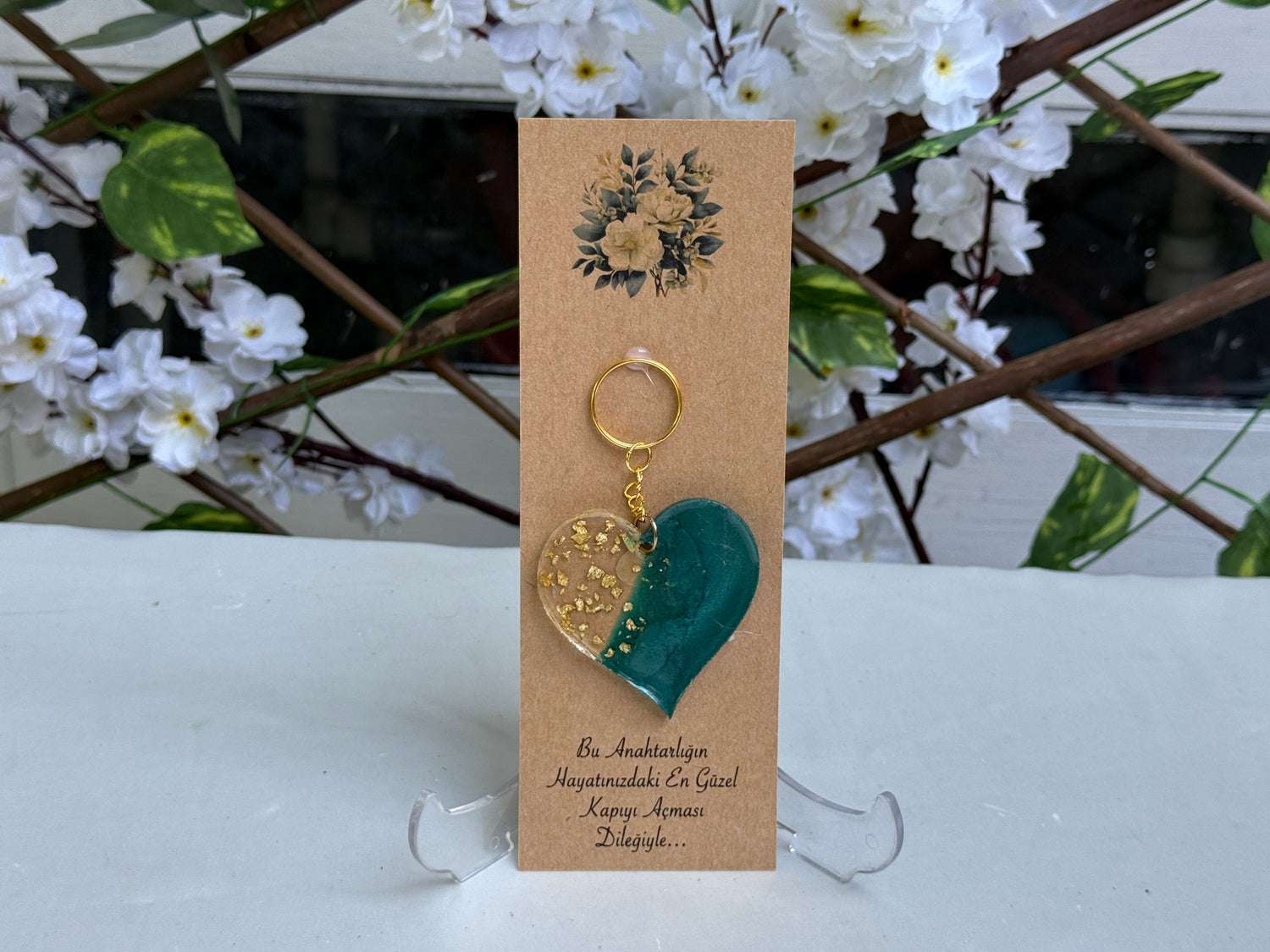Schlüsselanhänger Gold &amp; Grün Herz