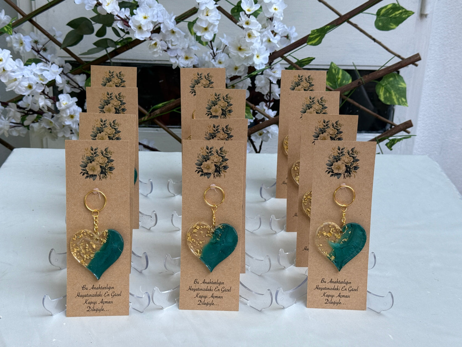 Schlüsselanhänger Gold &amp; Grün Herz