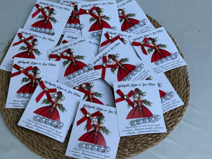 Gastgeschenk Set Perlen‑Haarklammer mit roter Schleife (für 50 Gäste)
