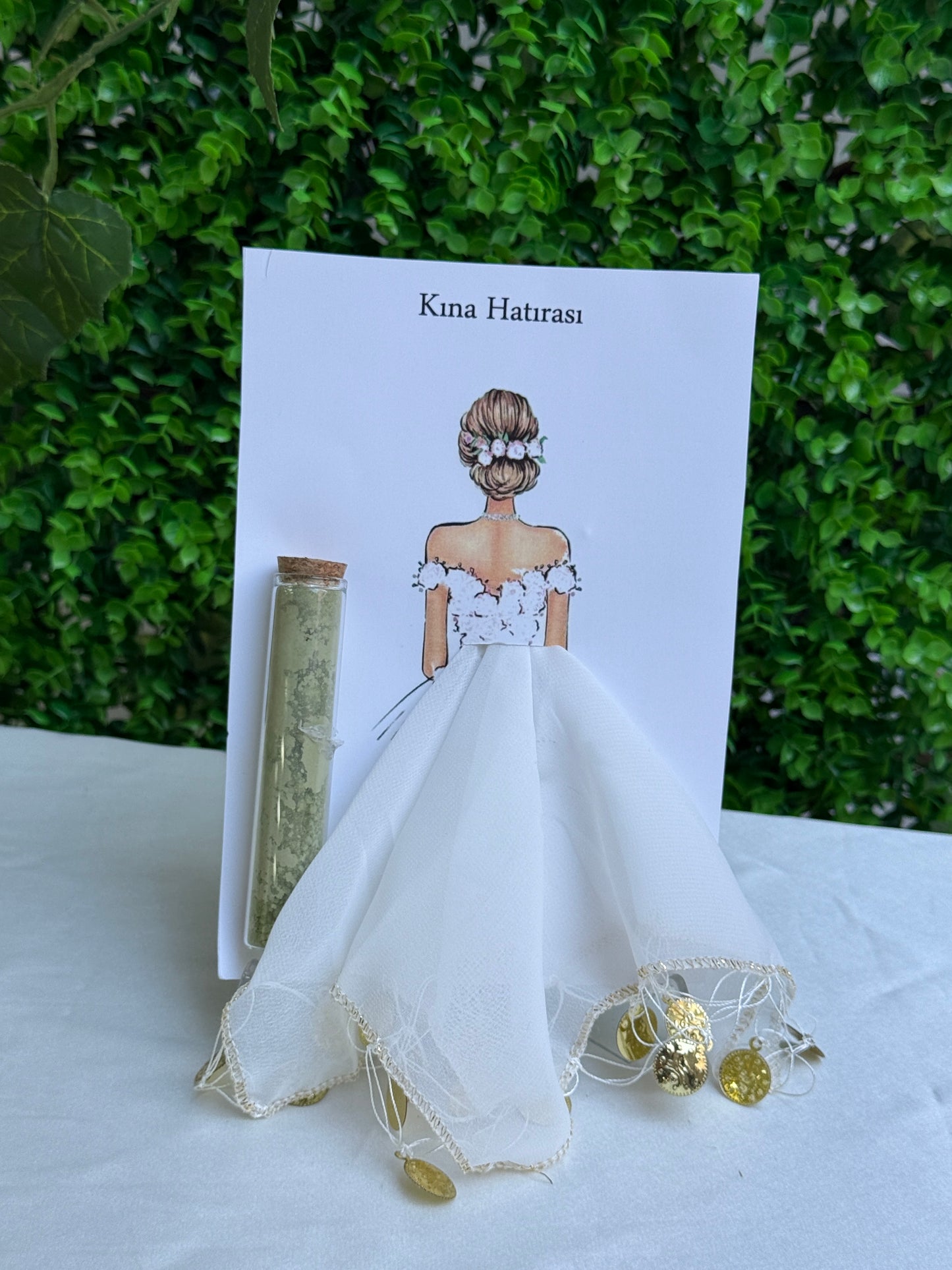 Gastgeschenk Set Henna-Röhrchen mit weißem Tuch und Brautkarte (für 50 Gäste)