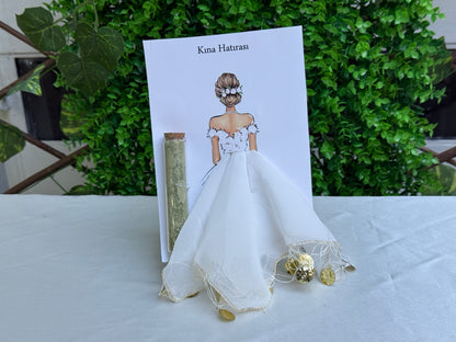 Gastgeschenk Set Henna-Röhrchen mit weißem Tuch und Brautkarte (für 50 Gäste)