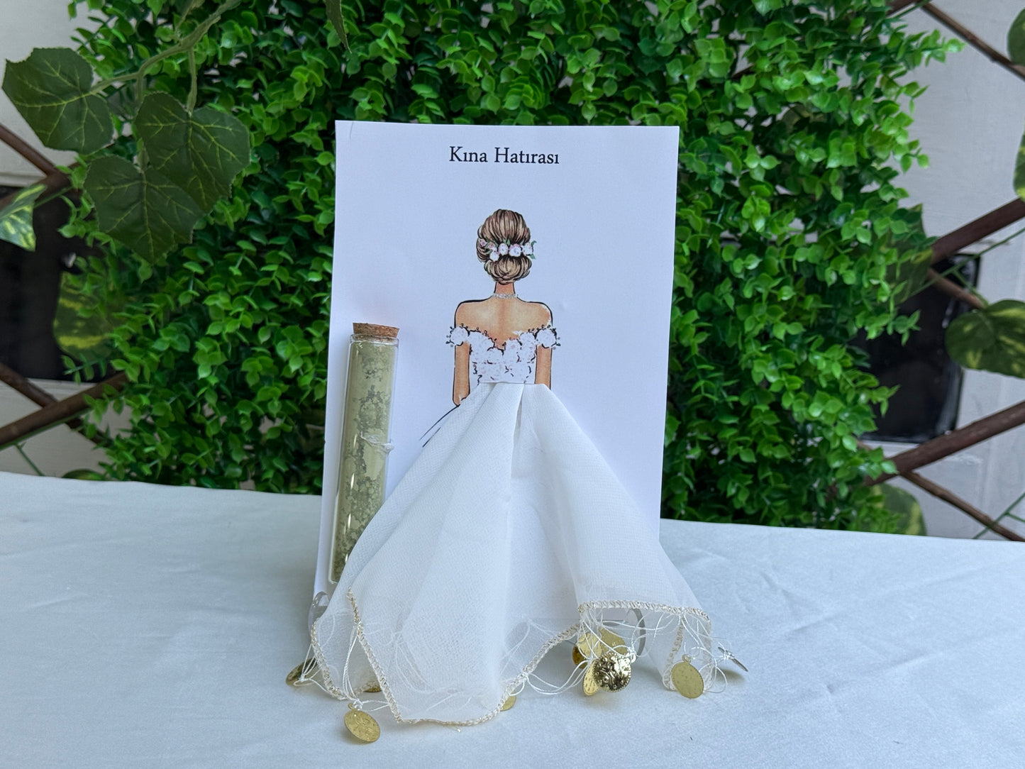Gastgeschenk Set Henna-Röhrchen mit weißem Tuch und Brautkarte (für 50 Gäste)