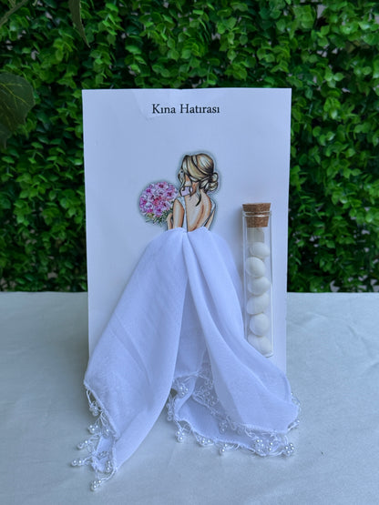 Gastgeschenk Set Glasröhrchen mit Mandeln und weißem Tuch (für 50 Gäste)