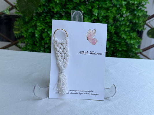 Gastgeschenk Set Makramee Schlüsselanhänger Creme (für 50 Gäste)