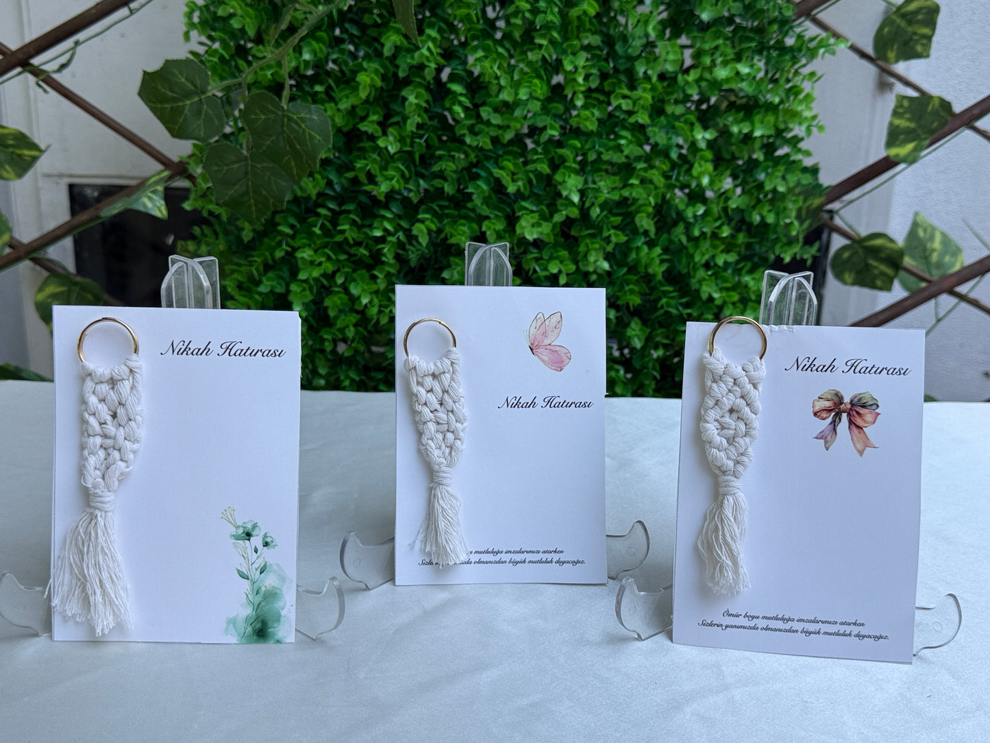 Gastgeschenk Set Makramee Schlüsselanhänger Creme (für 50 Gäste)