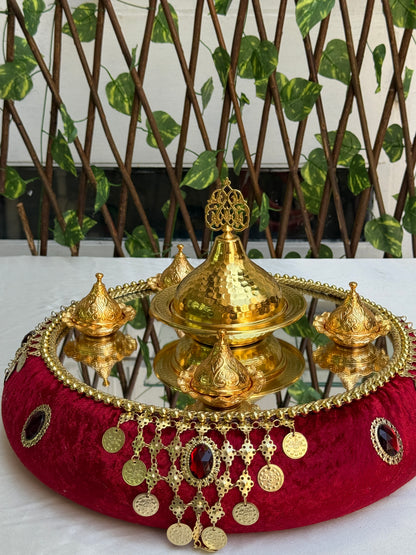 Gastgeschenk Set Bordeaux Henna‑Tepsi mit Lokumschälchen (für 50 Gäste)