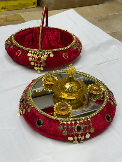 Henna Tablett Set mit Henna Korb in Rot und Gold